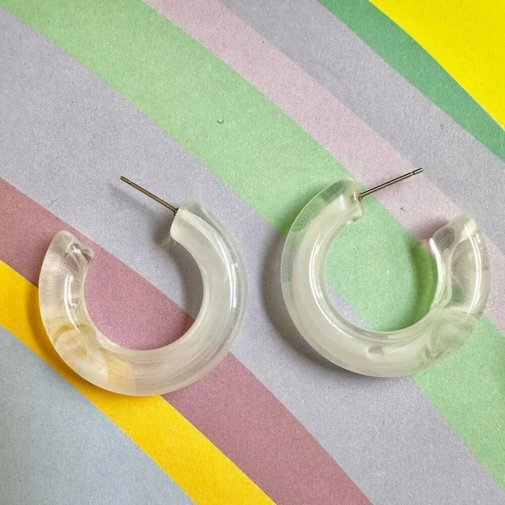 Clear Frosted Bubble Tube Hoop Earrings